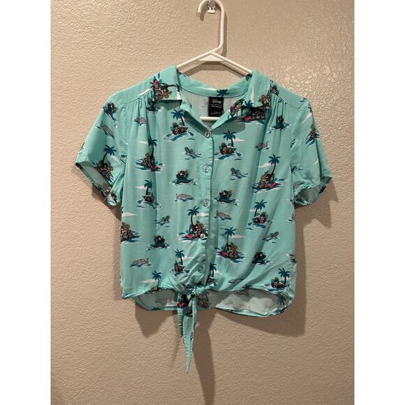 NWOT Disney Parks Our Universe Mickey Mouse Safari Tie-Front Woven Top S - Picture 1 of 3